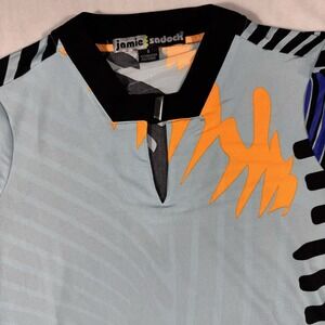 Jamie Sadock Blue Black Orange Artsy‎ Retro Stretch Short Sleeve Golf Shirt S
